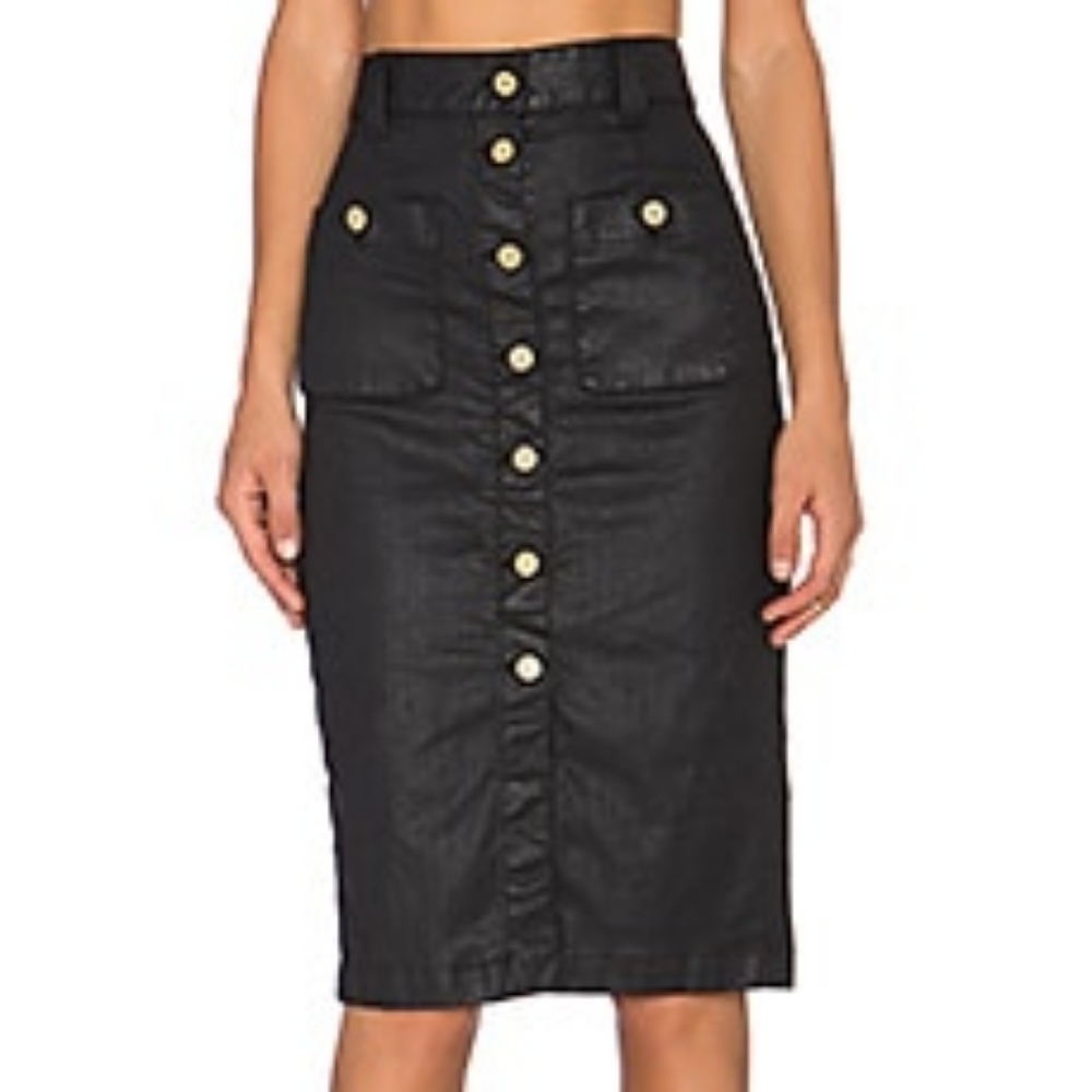 7 for all mankind Button Front Midi Skirt in Luxe Jeather Size 24